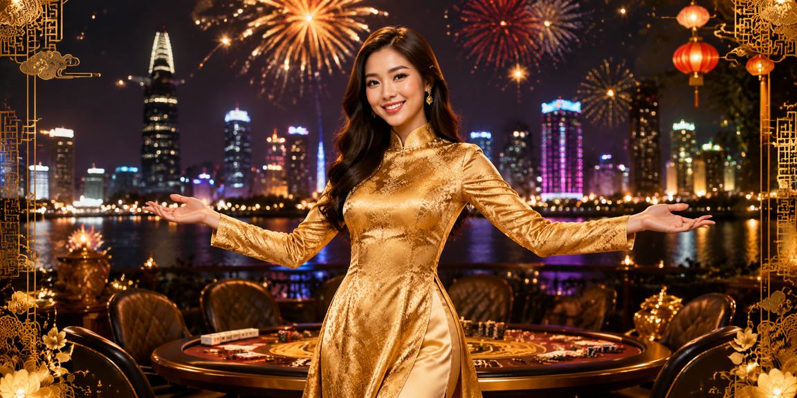 Người dùng TP.HCM trong trang phục áo dài tham gia trò chơi bài và theo dõi sự kiện thể thao